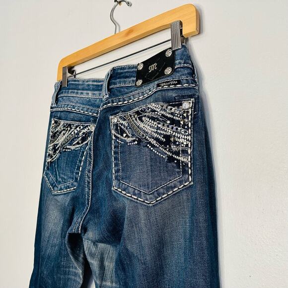 MISS ME Women’s Dark Wash Denim Easy Boot Distressed Flared Jeans Size 28 - Picture 5 of 14